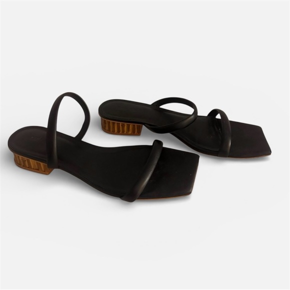 cult gaia Shoes - Cult Gaia Black Liz Leather Strappy Slide Women’s Sandals Bamboo Heel Size 39 9